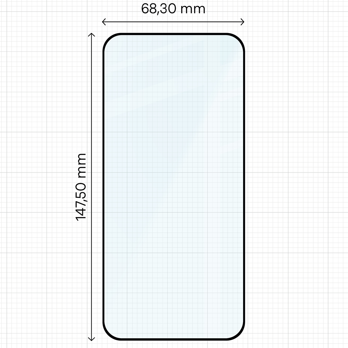 Dimensions of the glass Bizon Glass Edge Duo for Vivo X300