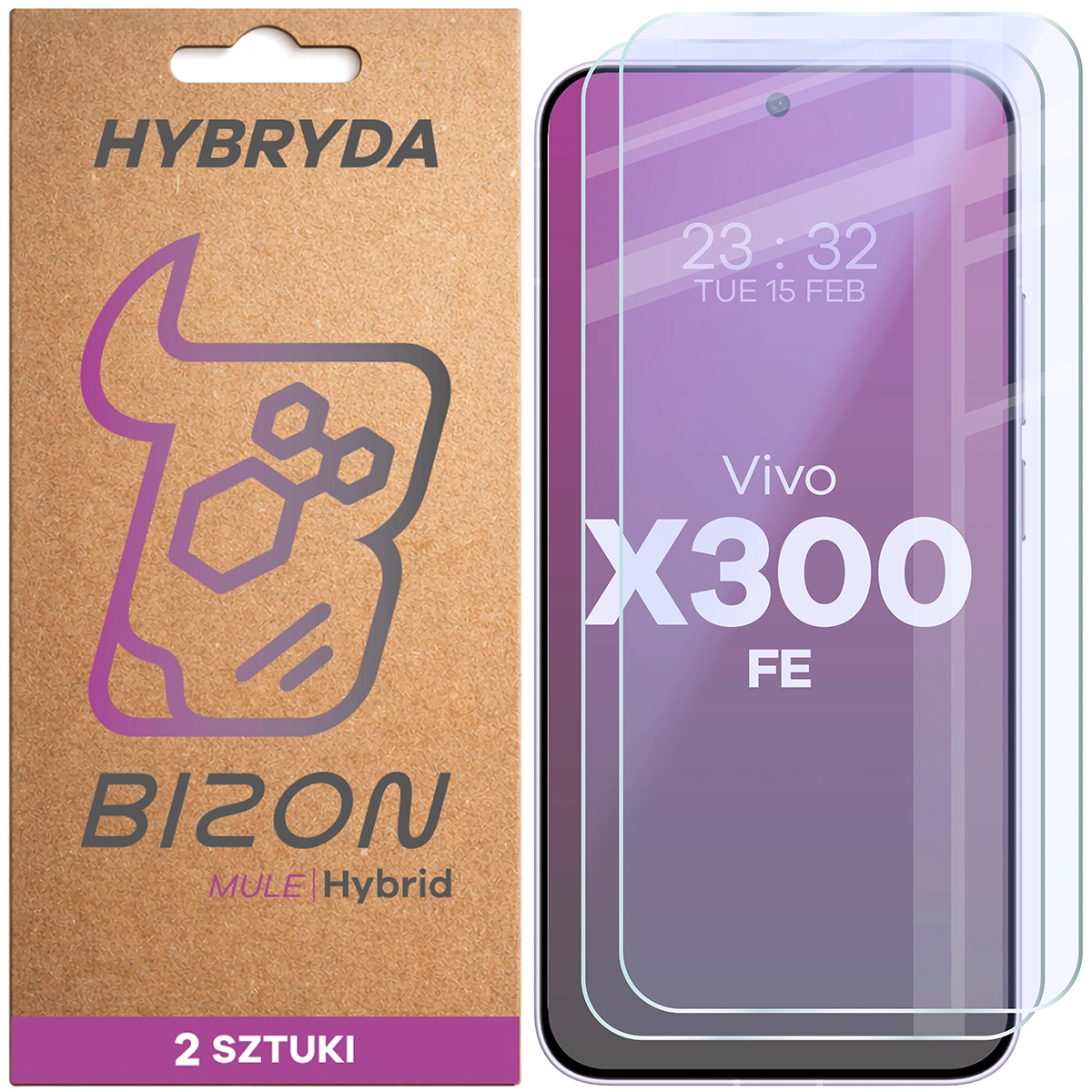 Flexible hybrid glass Bizon Hybrid Mule Duo for Vivo X300 FE, 2 pieces