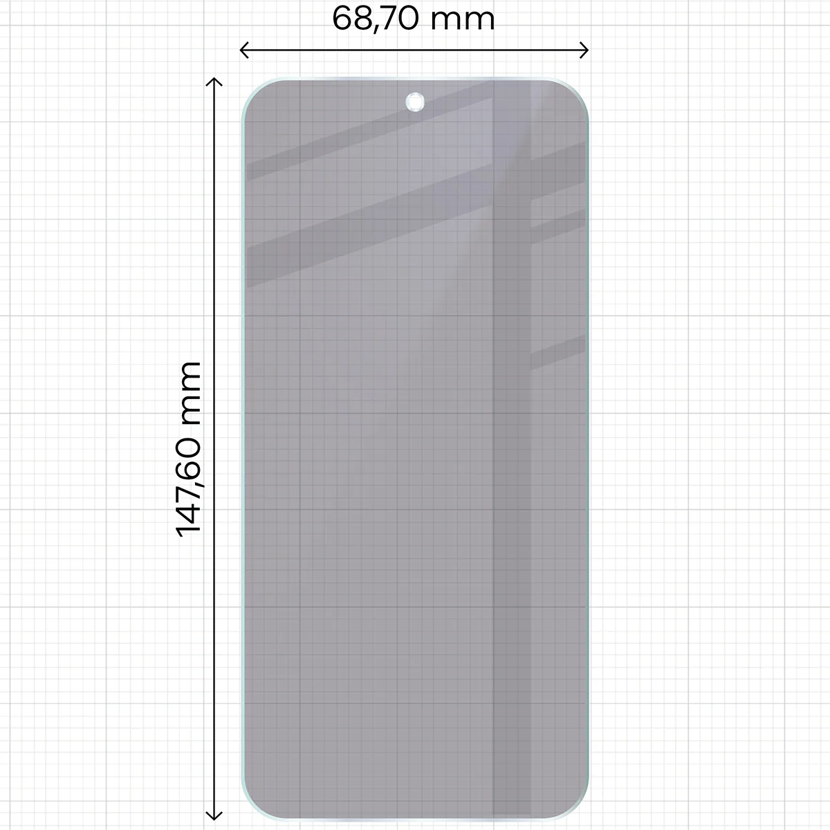 Dimensions of Bison Hybrid Shadow glass for Vivo X300 FE