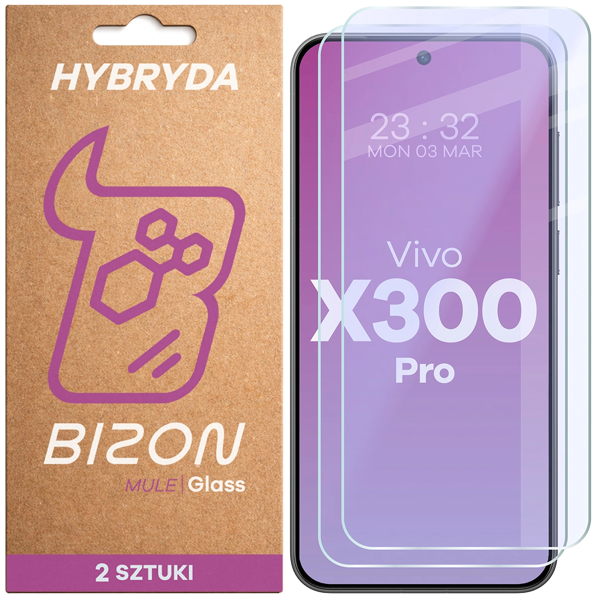 Elastyczne szkło hybrydowe Bizon Glass Mule Duo do Vivo X300 Pro, 2 sztuki