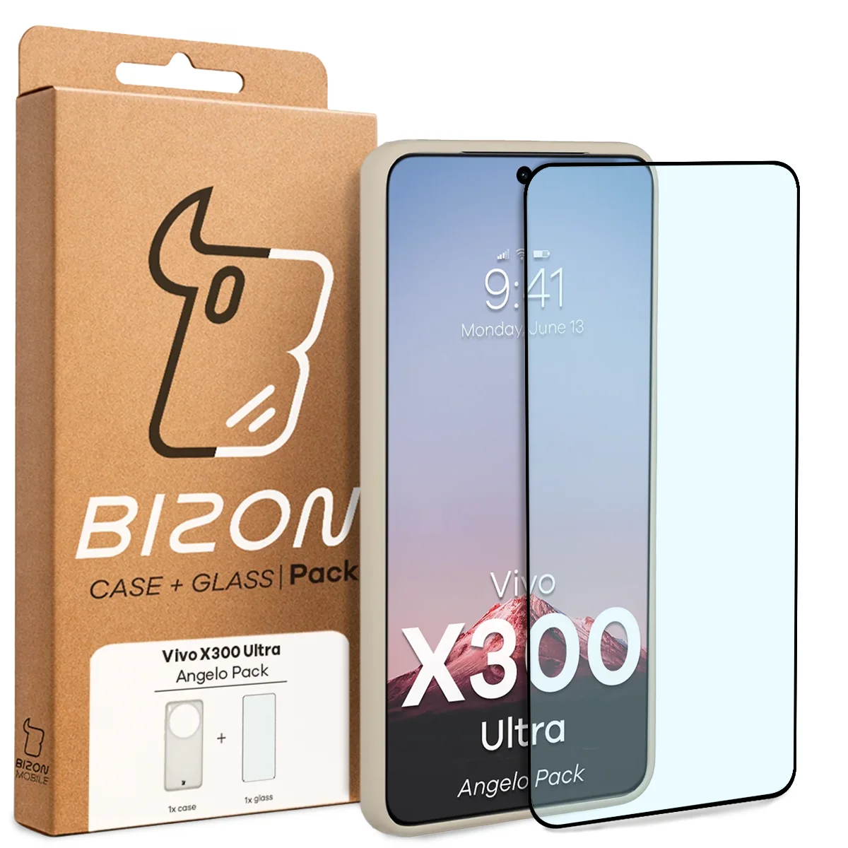 Przód pudełka Bizon Case Angelo Pack z dedykowaną etykietą do Vivo X300 Ultra