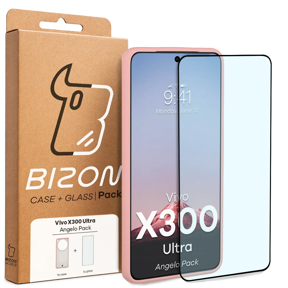 Przód pudełka Bizon Case Angelo Pack z dedykowaną etykietą do Vivo X300 Ultra