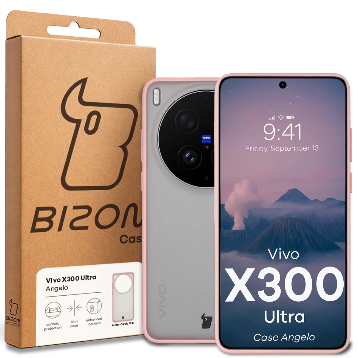 Przód pudełka Bizon Case z dedykowaną etykietą do Vivo X300 Ultra