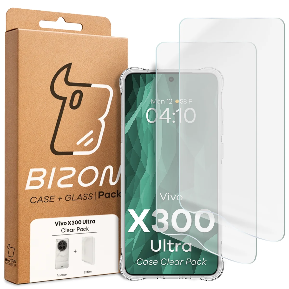 Bizon Case+Glass doboz elülső oldala a Vivo X300 Ultra számára
