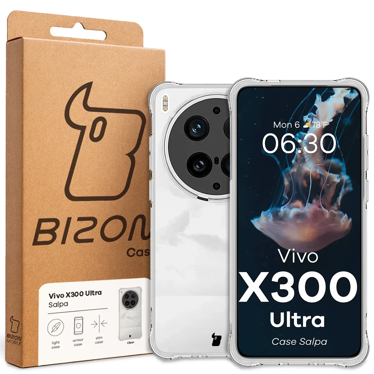 Przód pudełka Bizon Case z dedykowaną etykietą do Vivo X300 Ultra