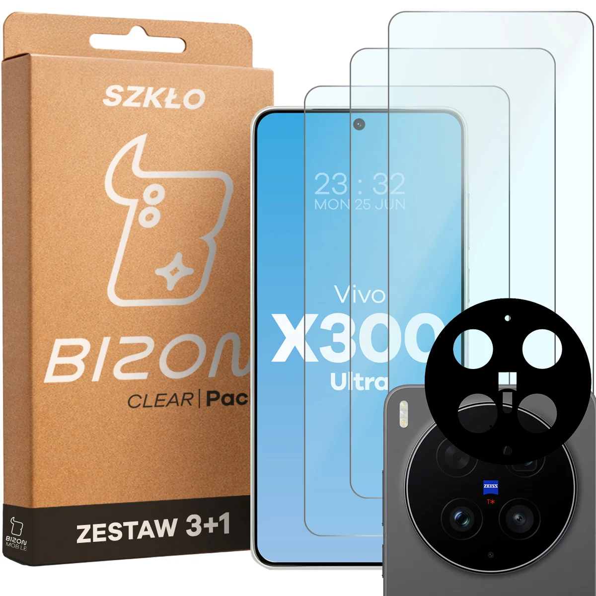 Box and glass set for Vivo X300 Ultra: 3x tempered glass and lens