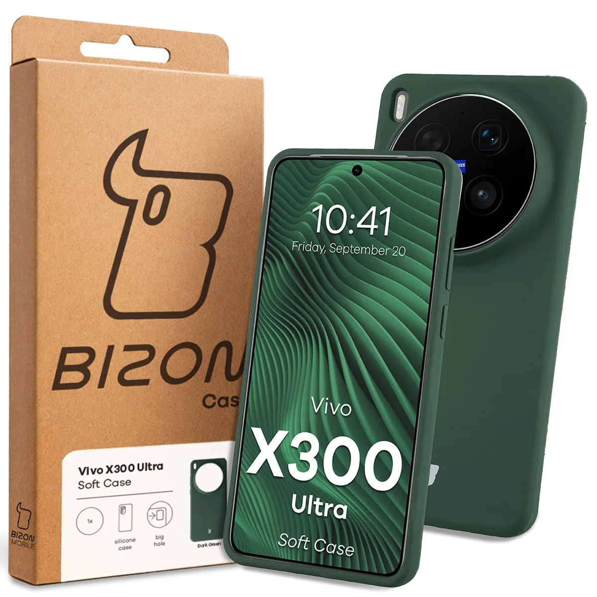 A Bizon Case dobozának elülső része a Vivo X300 Ultra dedikált címkéjével