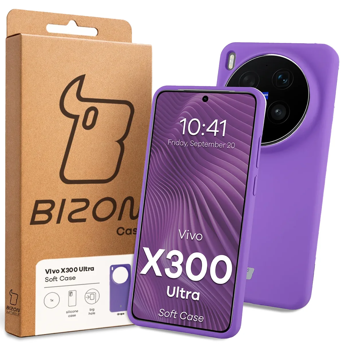 A Bizon Case dobozának elülső oldala a Vivo X300 Ultra dedikált címkéjével
