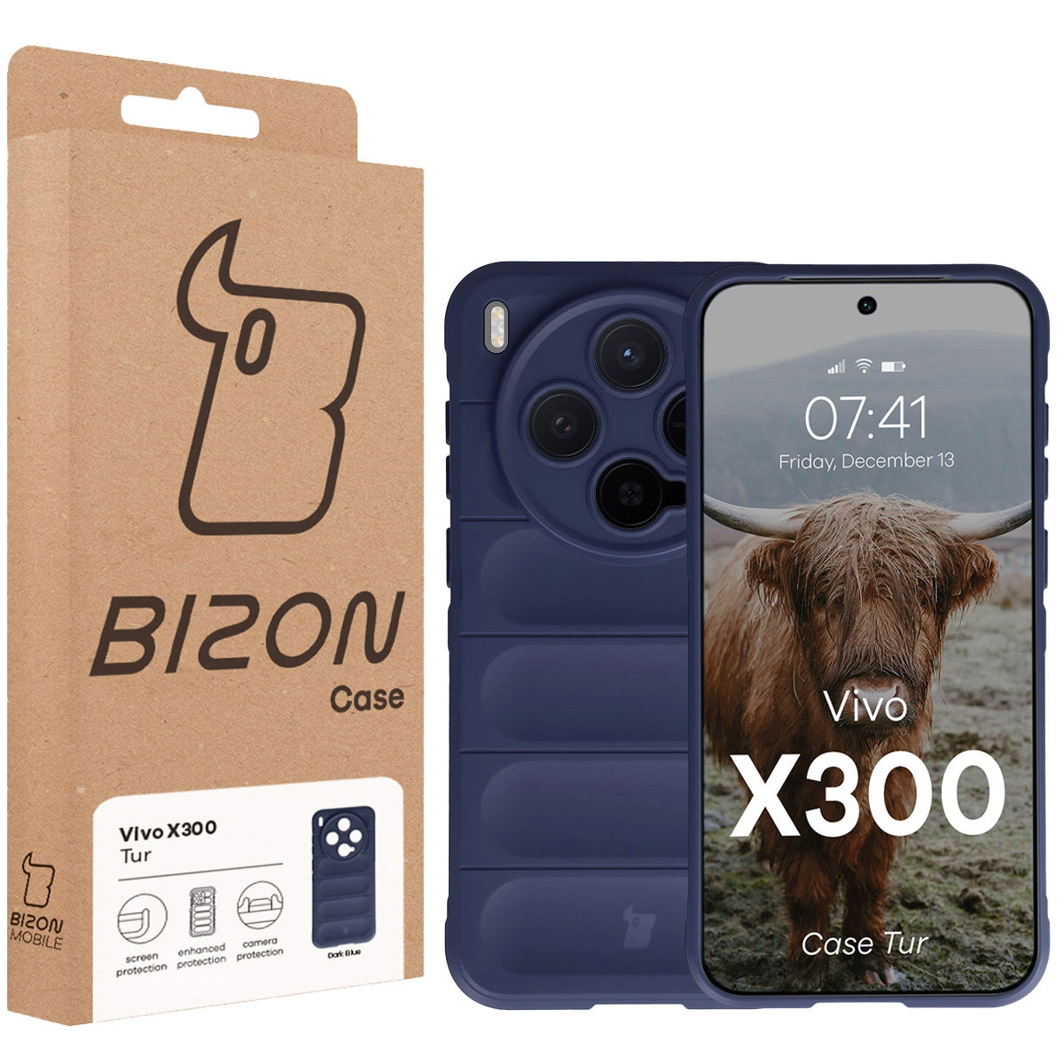 Vorderseite der Bison Case Box mit dediziertem Etikett für Vivo X300