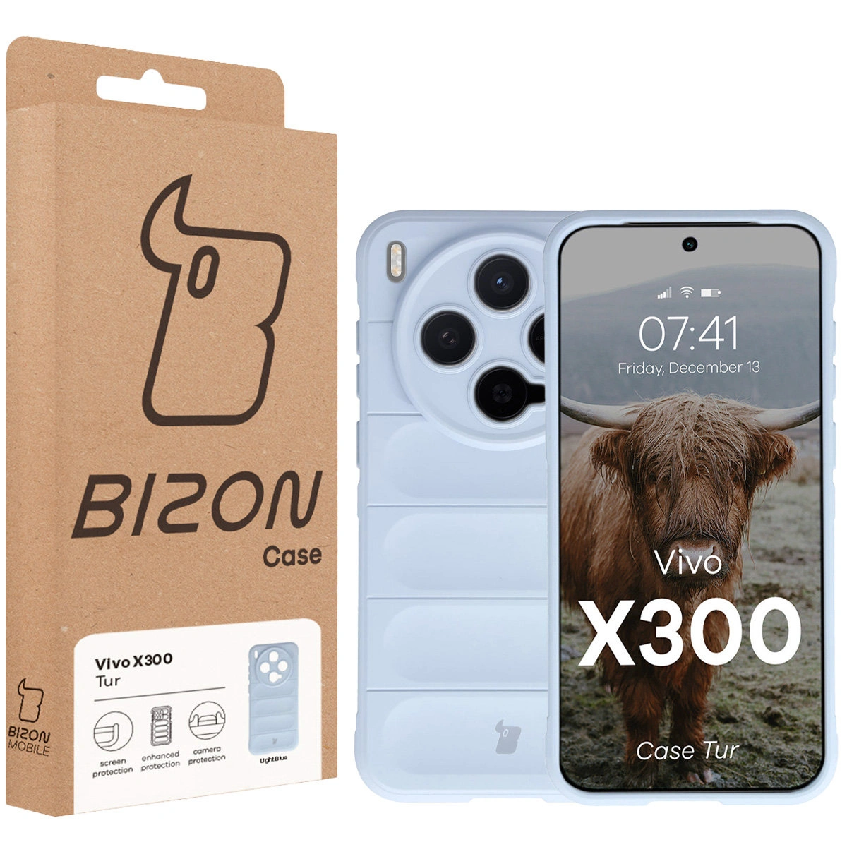 Front of the Bison Case box with a dedicated label for Vivo X300