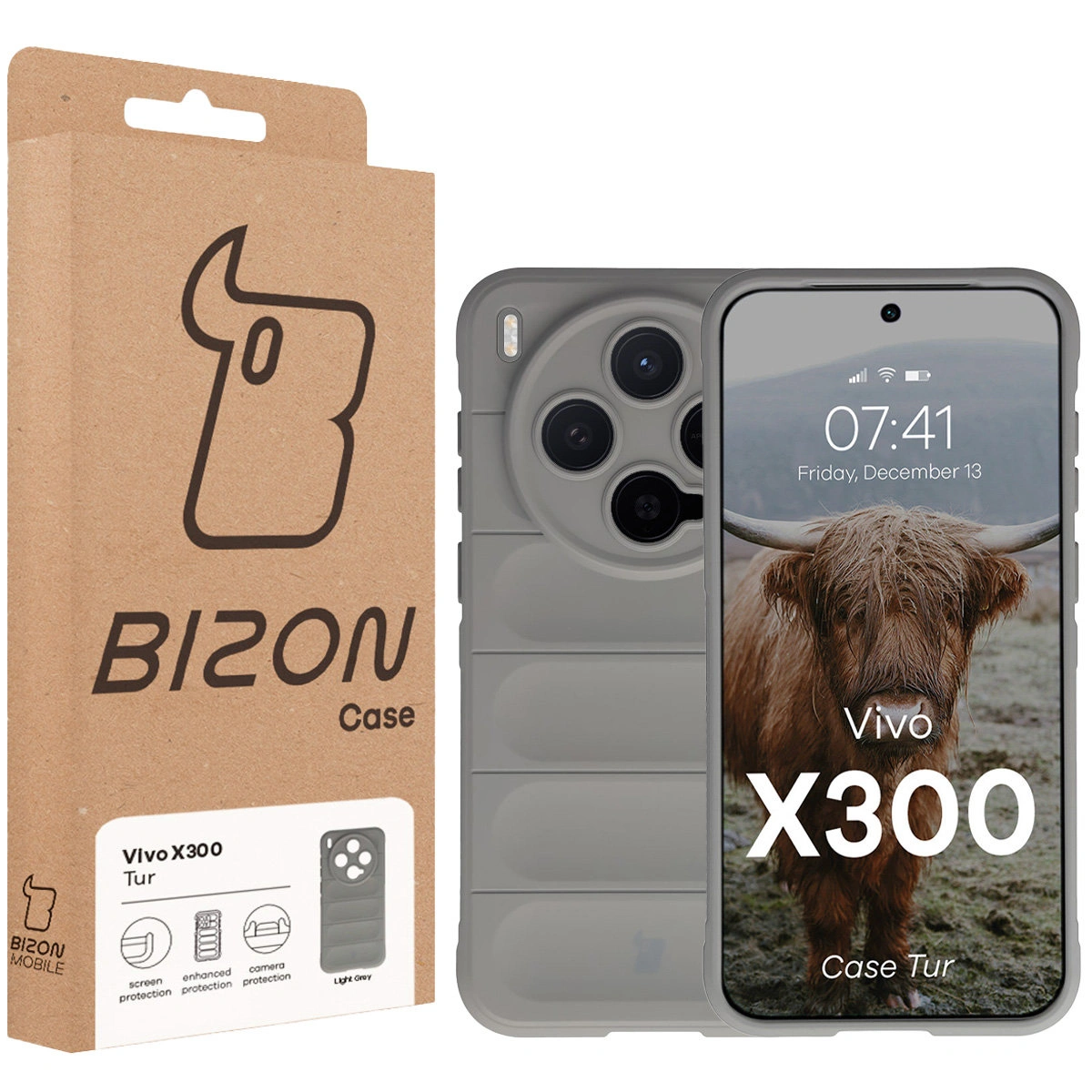 Front of the Bison Case box with a dedicated label for Vivo X300