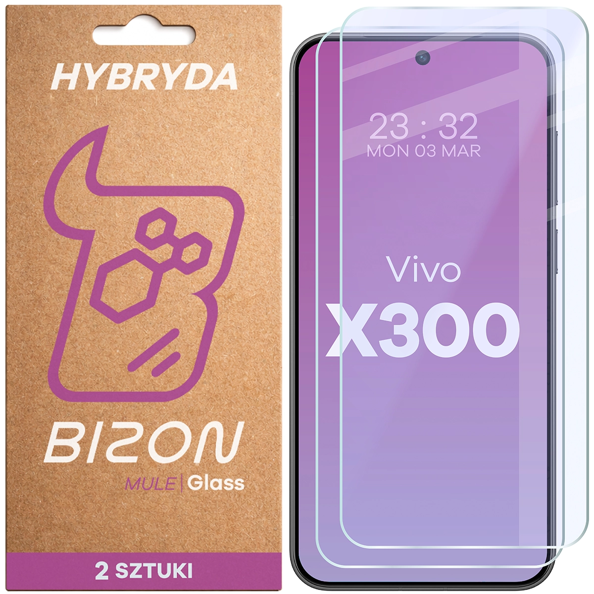 Elastyczne szkło hybrydowe Bizon Glass Mule Duo do Vivo X300, 2 sztuki