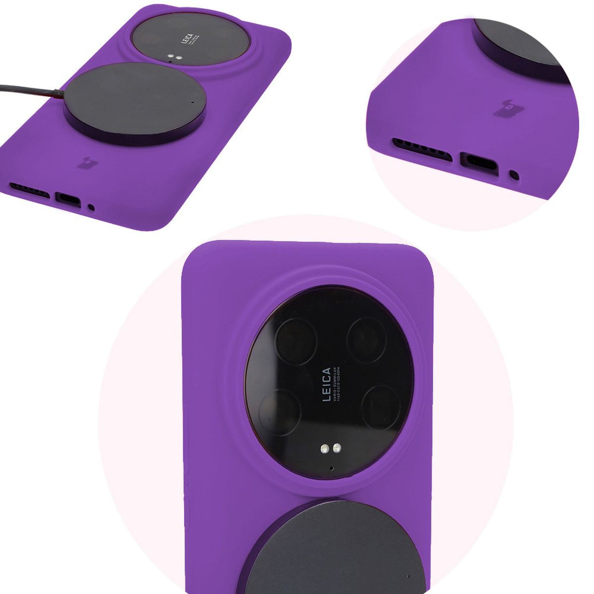 Close-up of precise cutouts and wireless charging capability in Bizon Soft Case