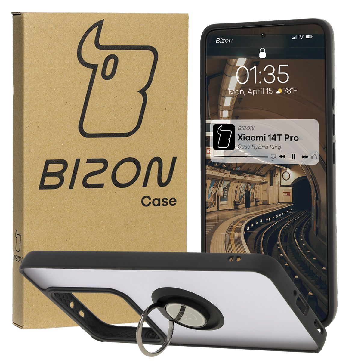 Husă cu suport pentru deget Bizon Case Hybrid Ring pentru Xiaomi 14T Pro