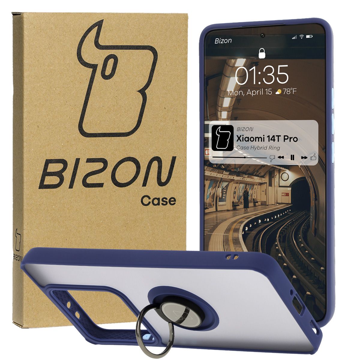 Husă cu suport pentru deget Bizon Case Hybrid Ring pentru Xiaomi 14T Pro