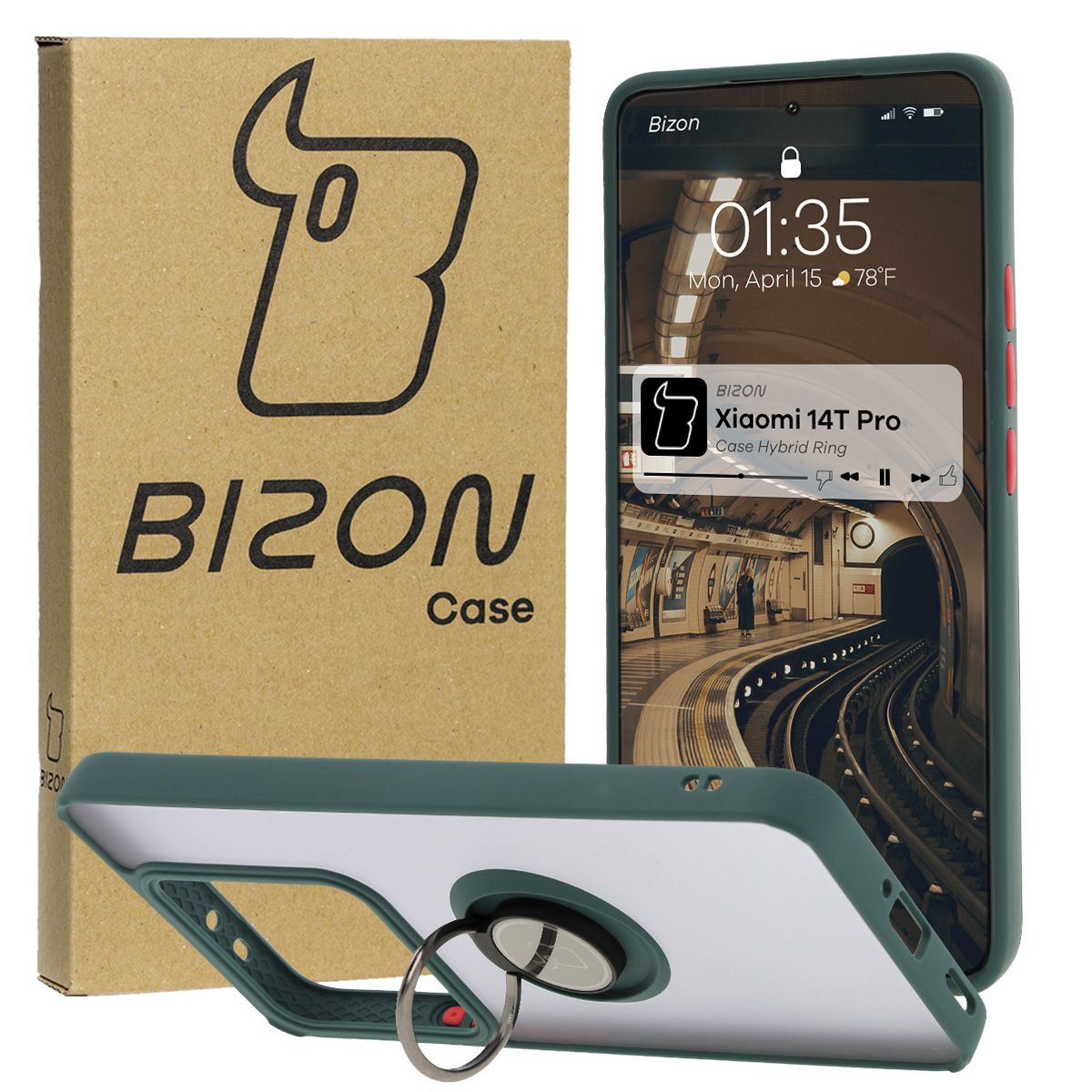 Etui z uchwytem na palec Bizon Case Hybrd Ring do Xiaomi 14T Pro