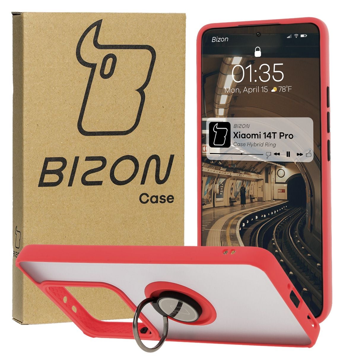 Husă cu suport pentru deget Bizon Case Hybrid Ring pentru Xiaomi 14T Pro