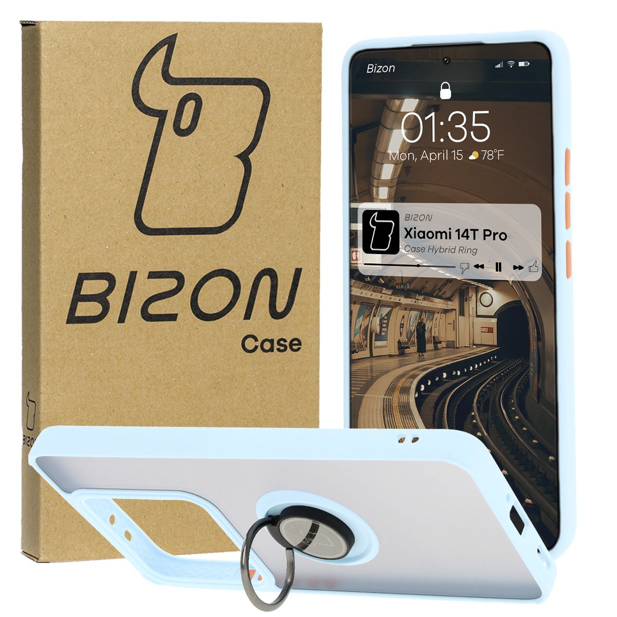 Husă cu suport pentru deget Bizon Case Hybrid Ring pentru Xiaomi 14T Pro