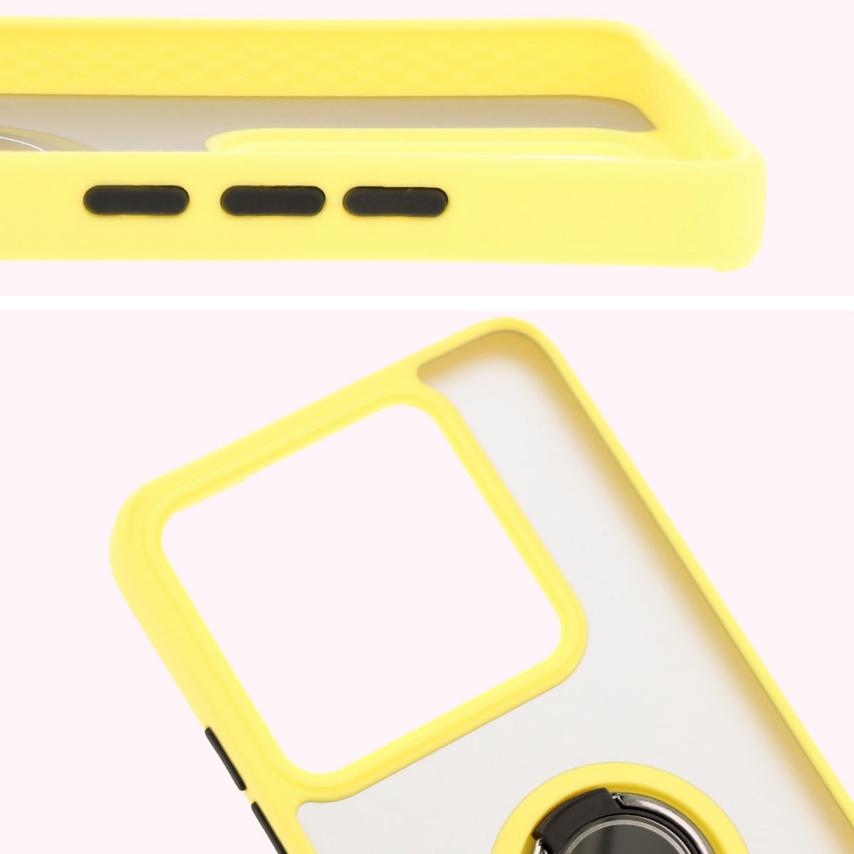 Close-up of raised edges near the display and camera island in Bizon Hybrid Ring case
