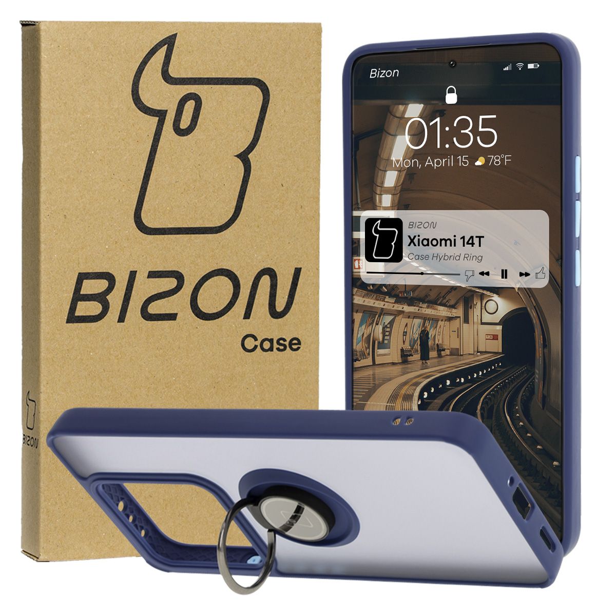 Husă cu suport pentru deget Bizon Case Hybrid Ring pentru Xiaomi 14T