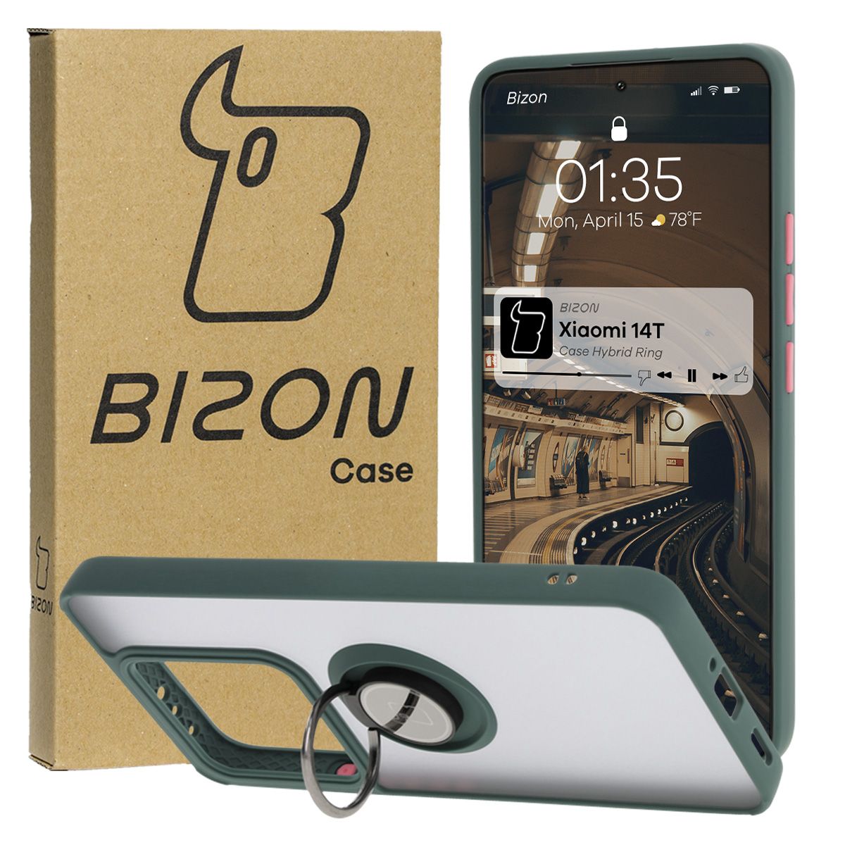 Etui cu suport pentru deget Bizon Case Hybrid Ring pentru Xiaomi 14T