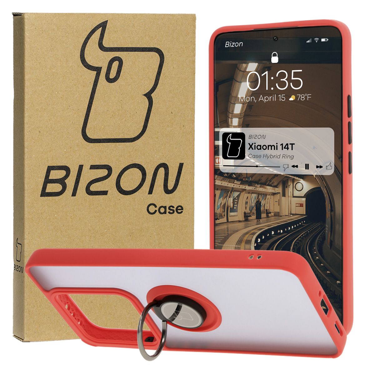 Carcasă cu suport pentru deget Bizon Case Hybrid Ring pentru Xiaomi 14T