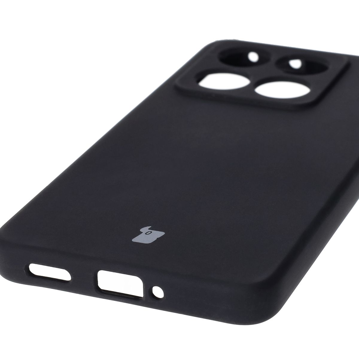 Close-up of precise cutouts and wireless charging capability in Bizon Soft Case