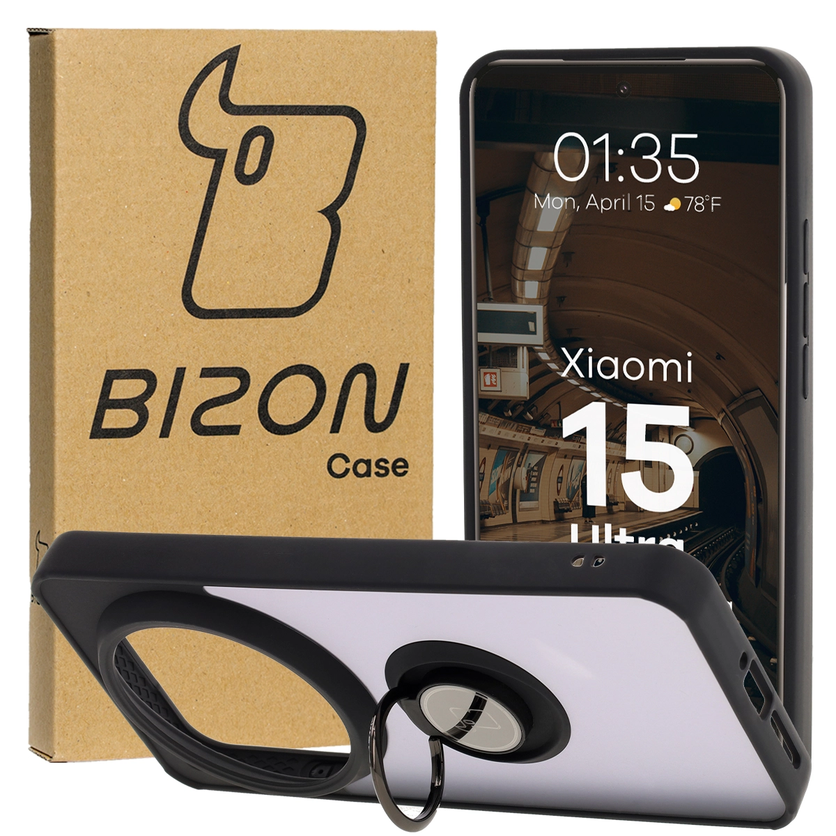 Etui cu suport pentru deget Bizon Case Hybrid Ring pentru Xiaomi 15 Ultra