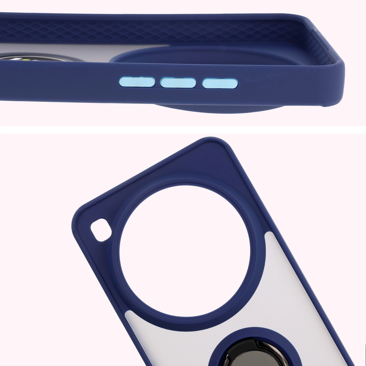 Nahaufnahme der erhöhten Ränder am Display und der Kamerainsel im Bizon Hybrid Ring Etui