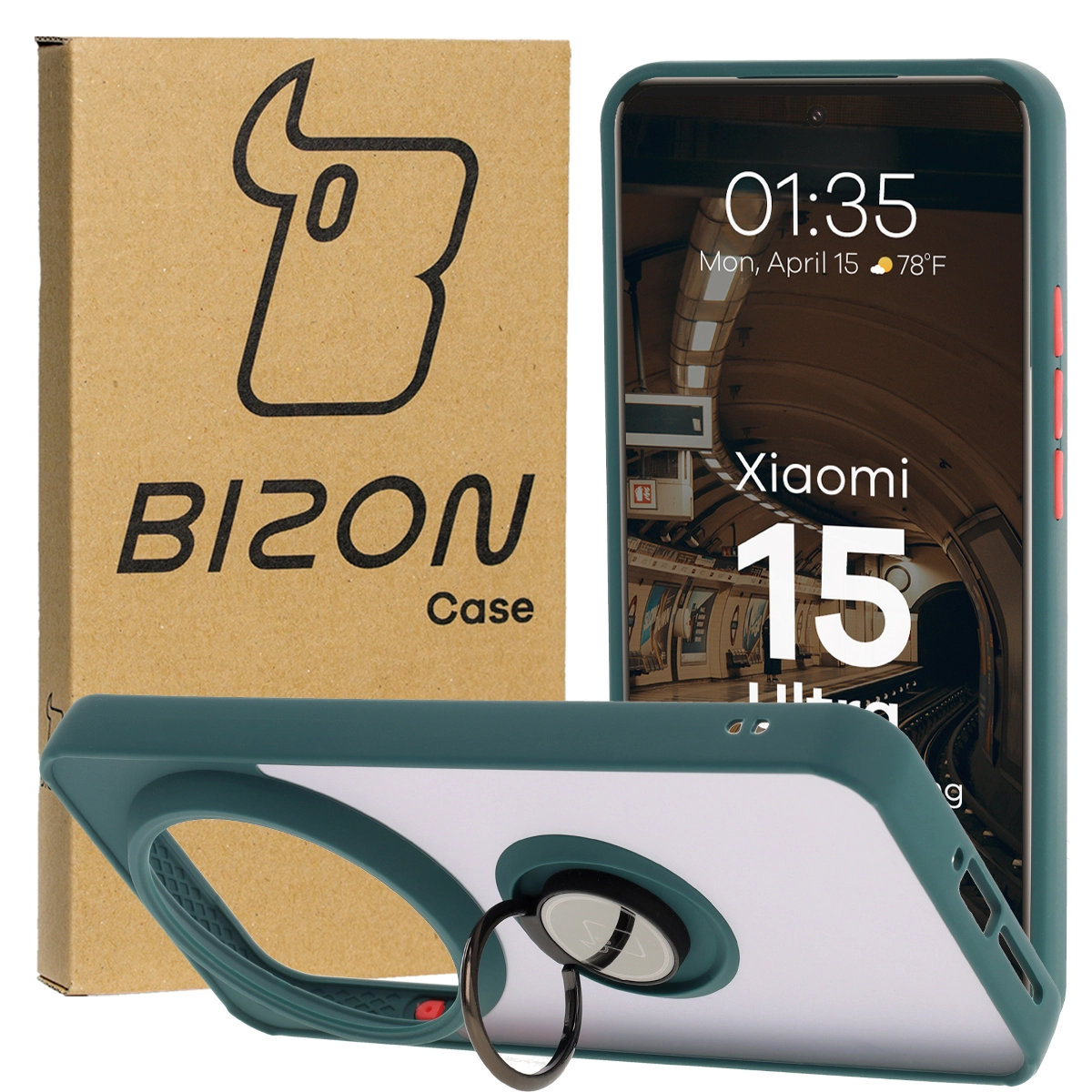 Etui mit Fingerhalterung Bizon Case Hybrid Ring für Xiaomi 15 Ultra