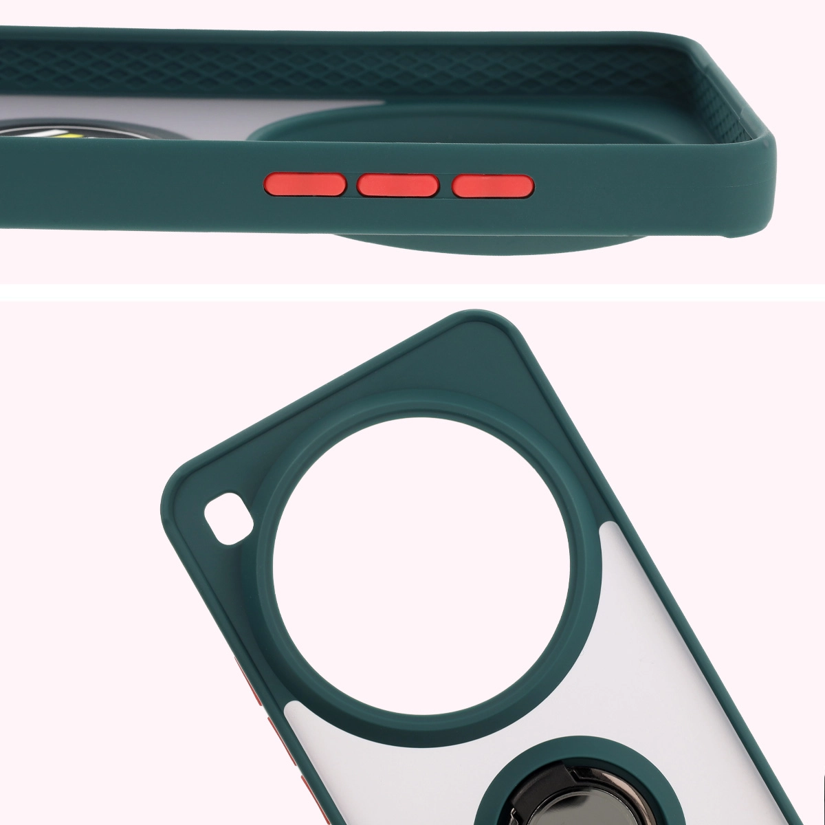 Nahaufnahme der erhöhten Ränder um das Display und die Kamerainsel in der Bizon Hybrid Ring Hülle