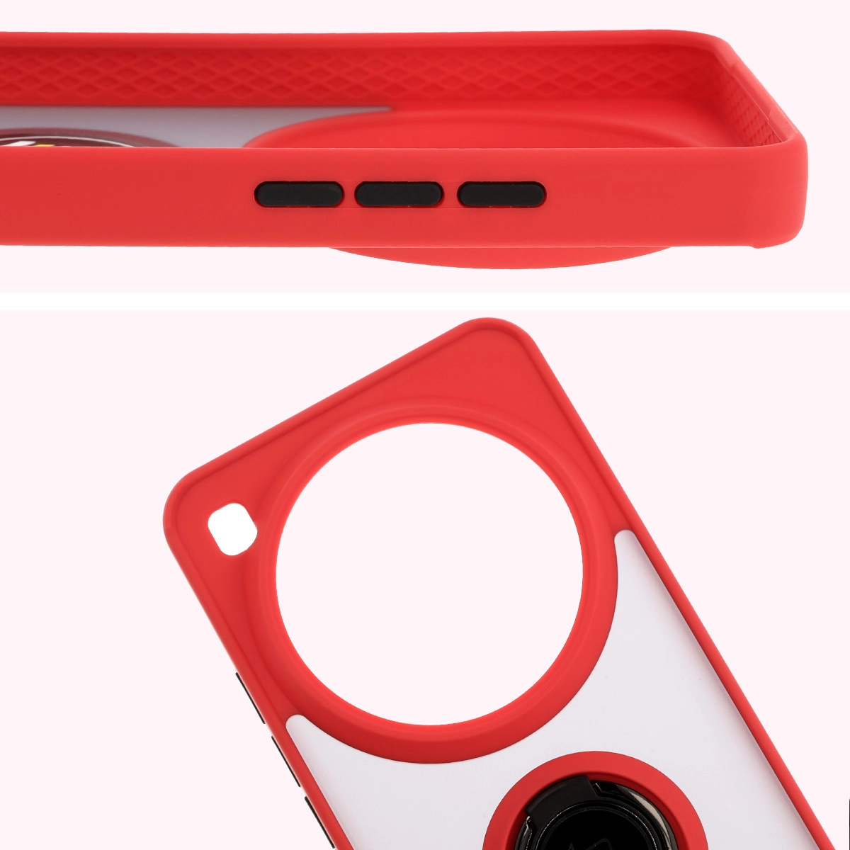 Nahaufnahme der erhöhten Ränder am Display und an der Kamerainsel in der Bizon Hybrid Ring Hülle