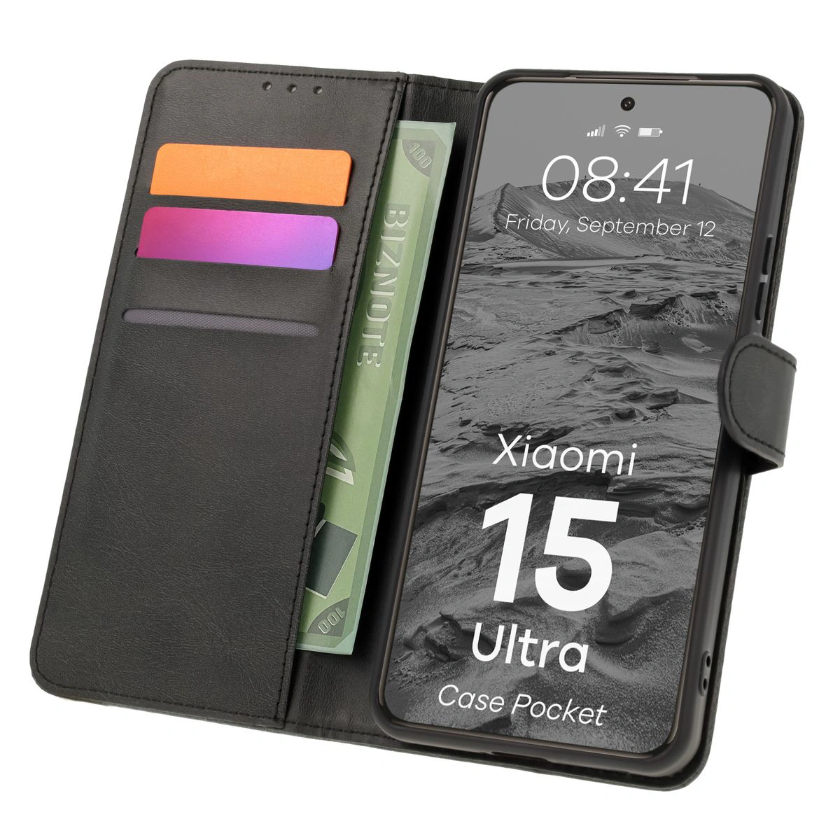 Klapphülle mit Platz für Karten Bizon Case Pocket für Xiaomi 15 Ultra