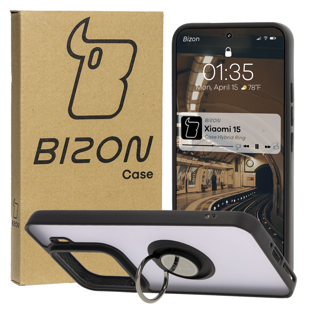 Carcasă cu suport pentru deget Bizon Case Hybrid Ring pentru Xiaomi 15