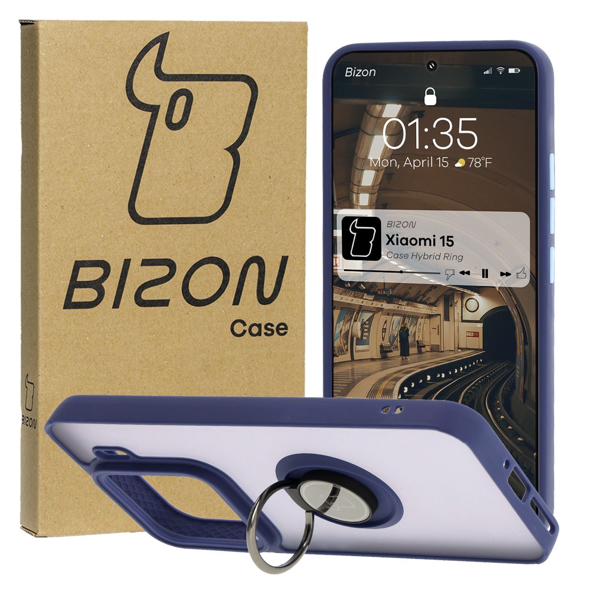 Carcasă cu suport pentru deget Bizon Case Hybrid Ring pentru Xiaomi 15