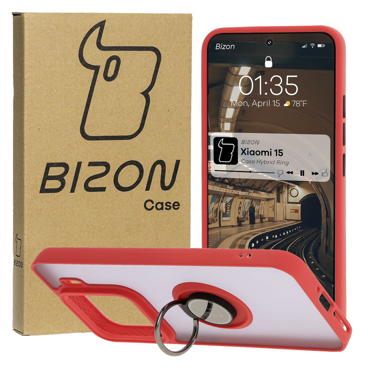 Carcasă cu suport pentru deget Bizon Case Hybrid Ring pentru Xiaomi 15