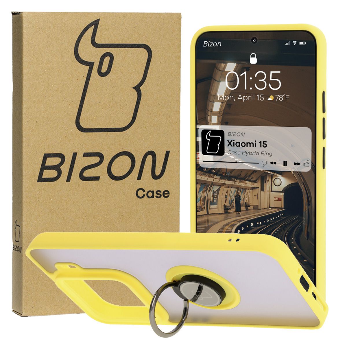 Pouzdro s úchopem na prst Bizon Case Hybrid Ring pro Xiaomi 15