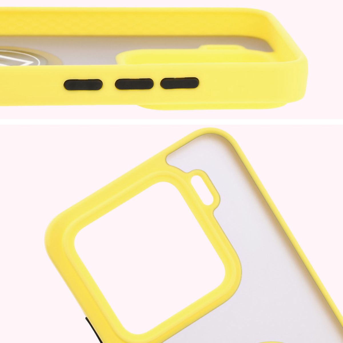 Detail na zvýšené okraje kolem displeje a modulu fotoaparátu v pouzdru Bizon Hybrid Ring