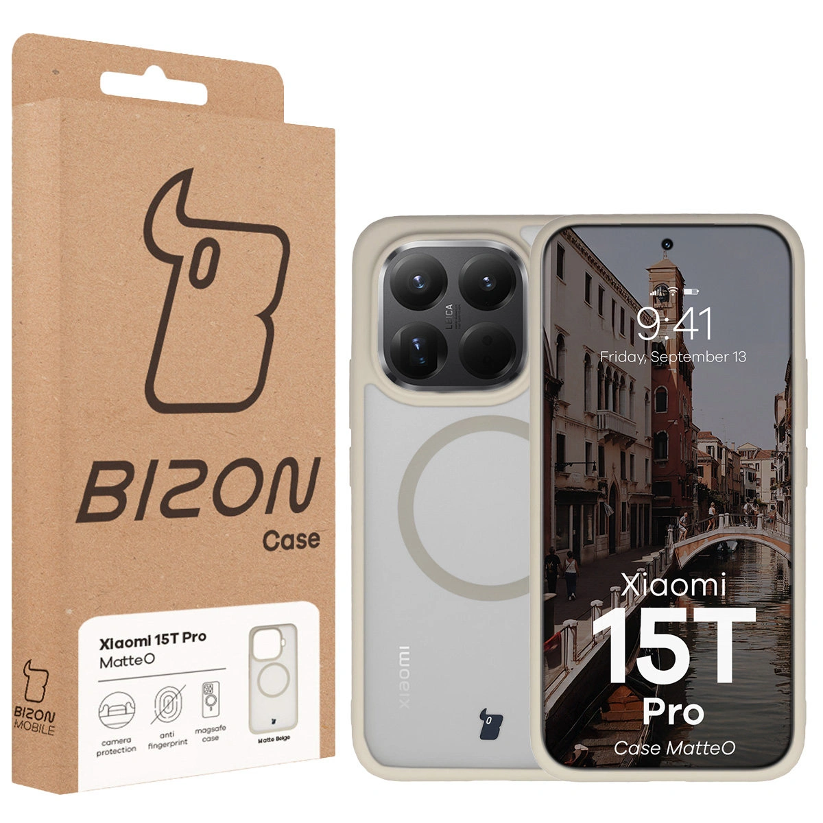 Front of the Bizon Case box with dedicated label for Xiaomi 15T Pro