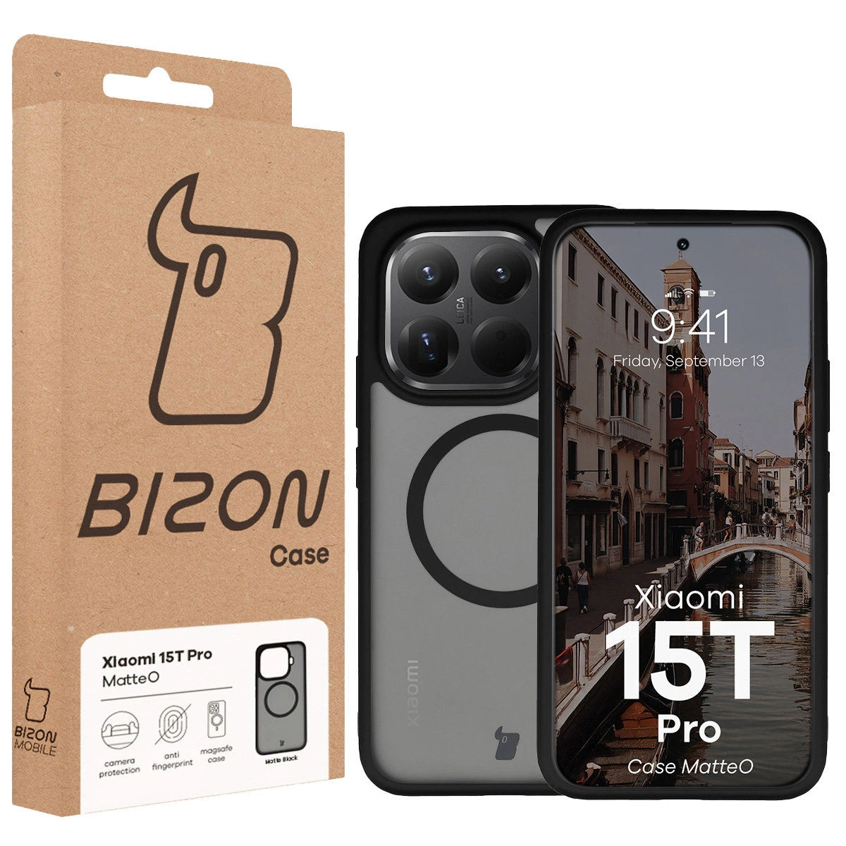 Front of the Bizon Case box with a dedicated label for Xiaomi 15T Pro