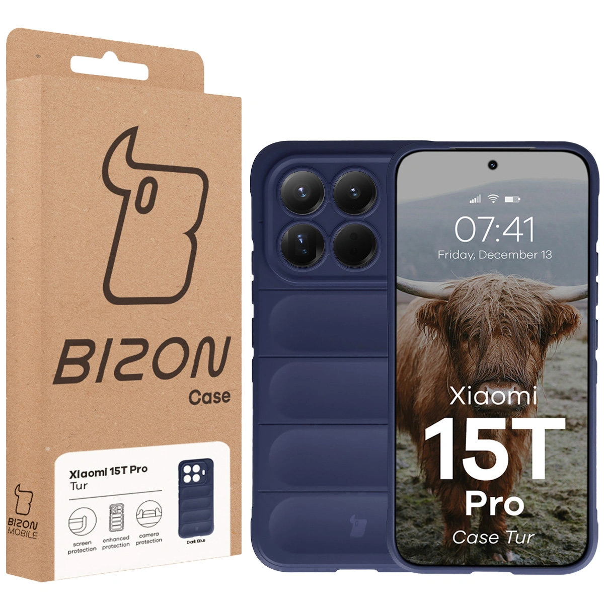 Fața cutiei Bizon Case cu etichetă dedicată pentru Xiaomi 15T Pro