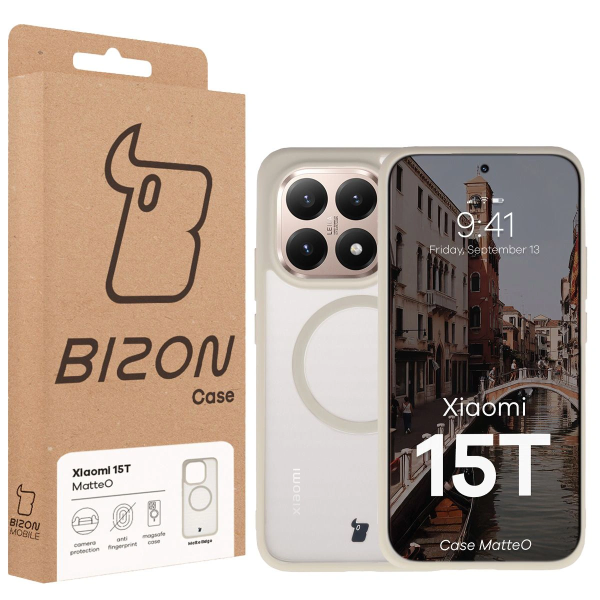 Front of the Bizon Case box with a dedicated label for Xiaomi 15T