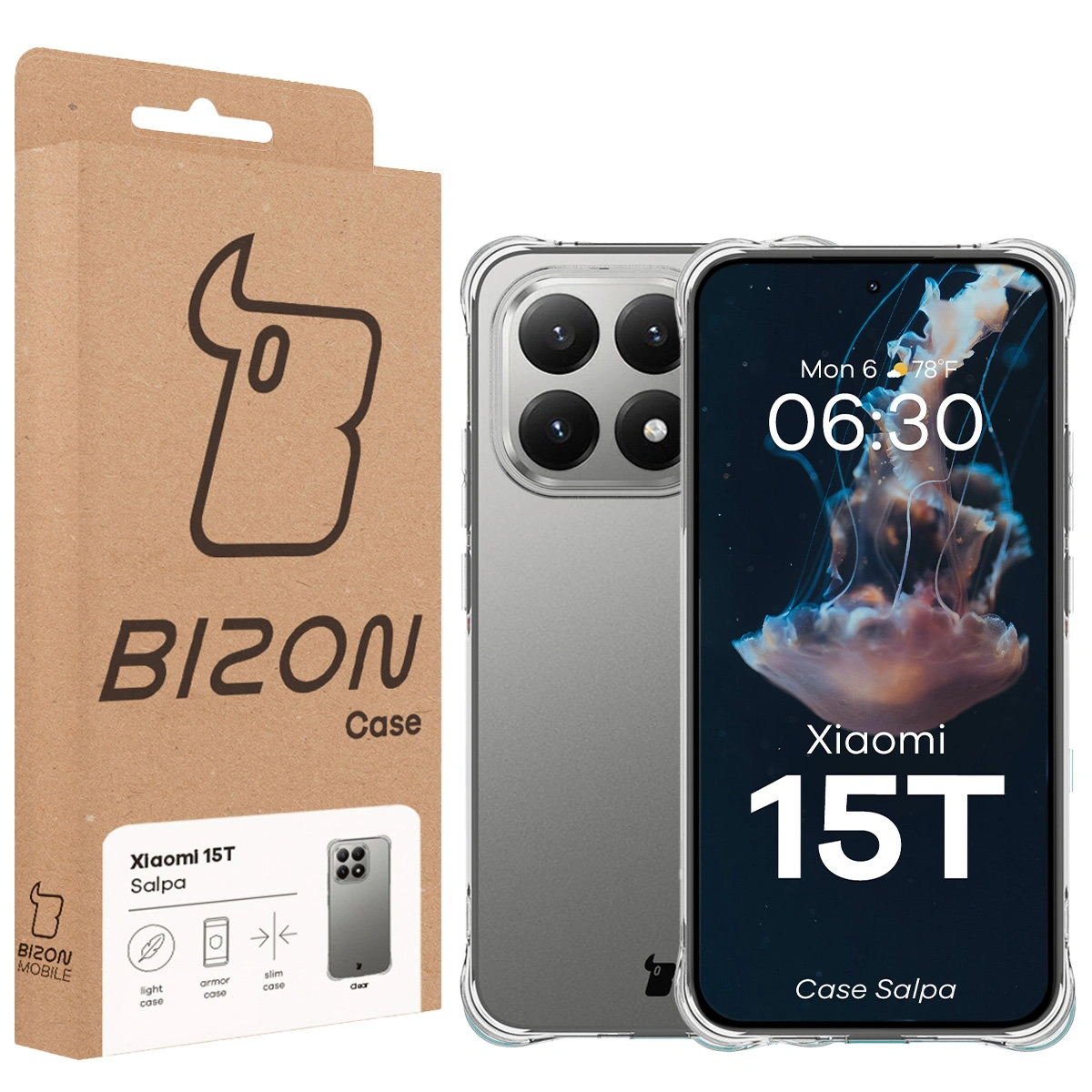 Front of the Bizon Case box with a dedicated label for Xiaomi 15T