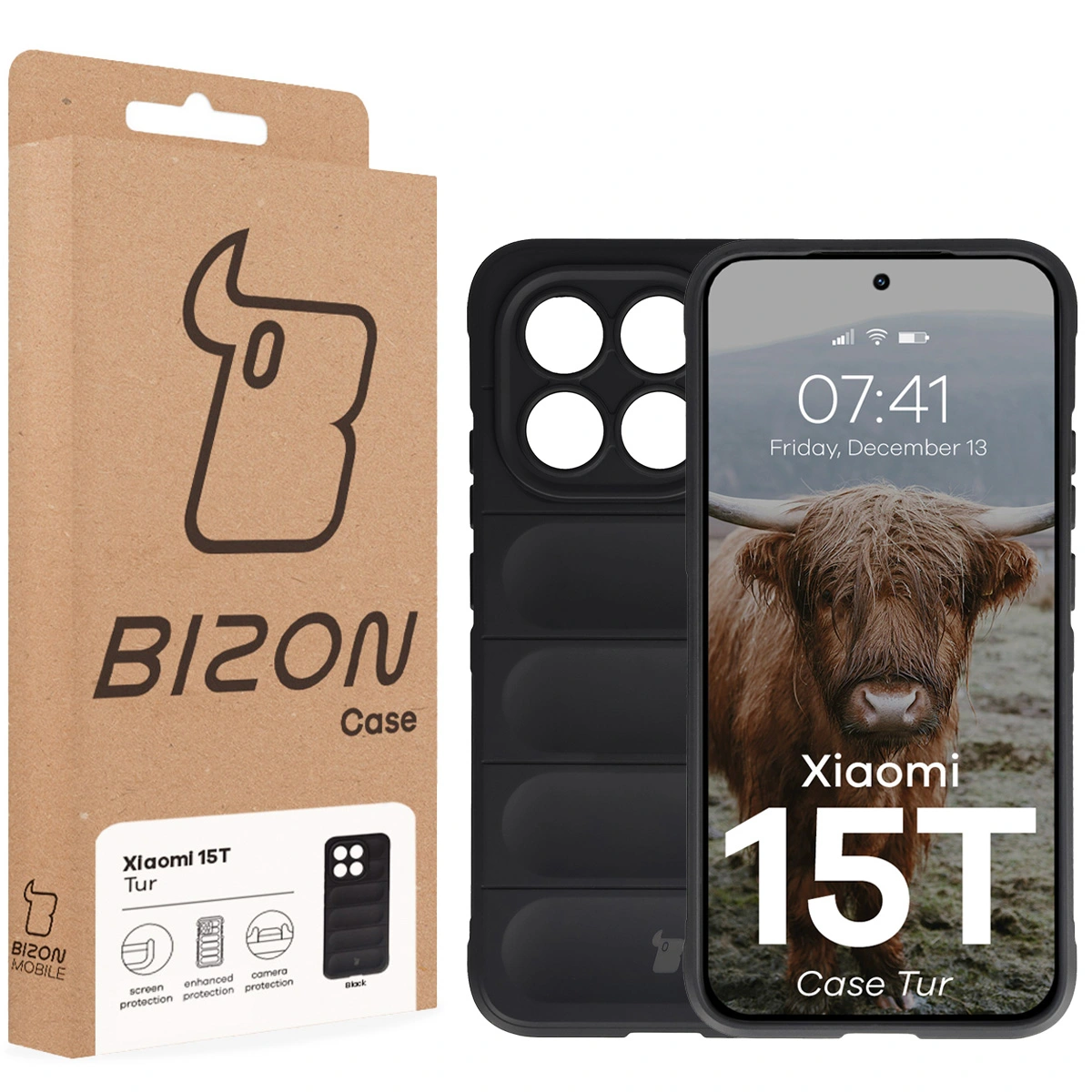 Front of the Bison Case box with a dedicated label for Xiaomi 15T