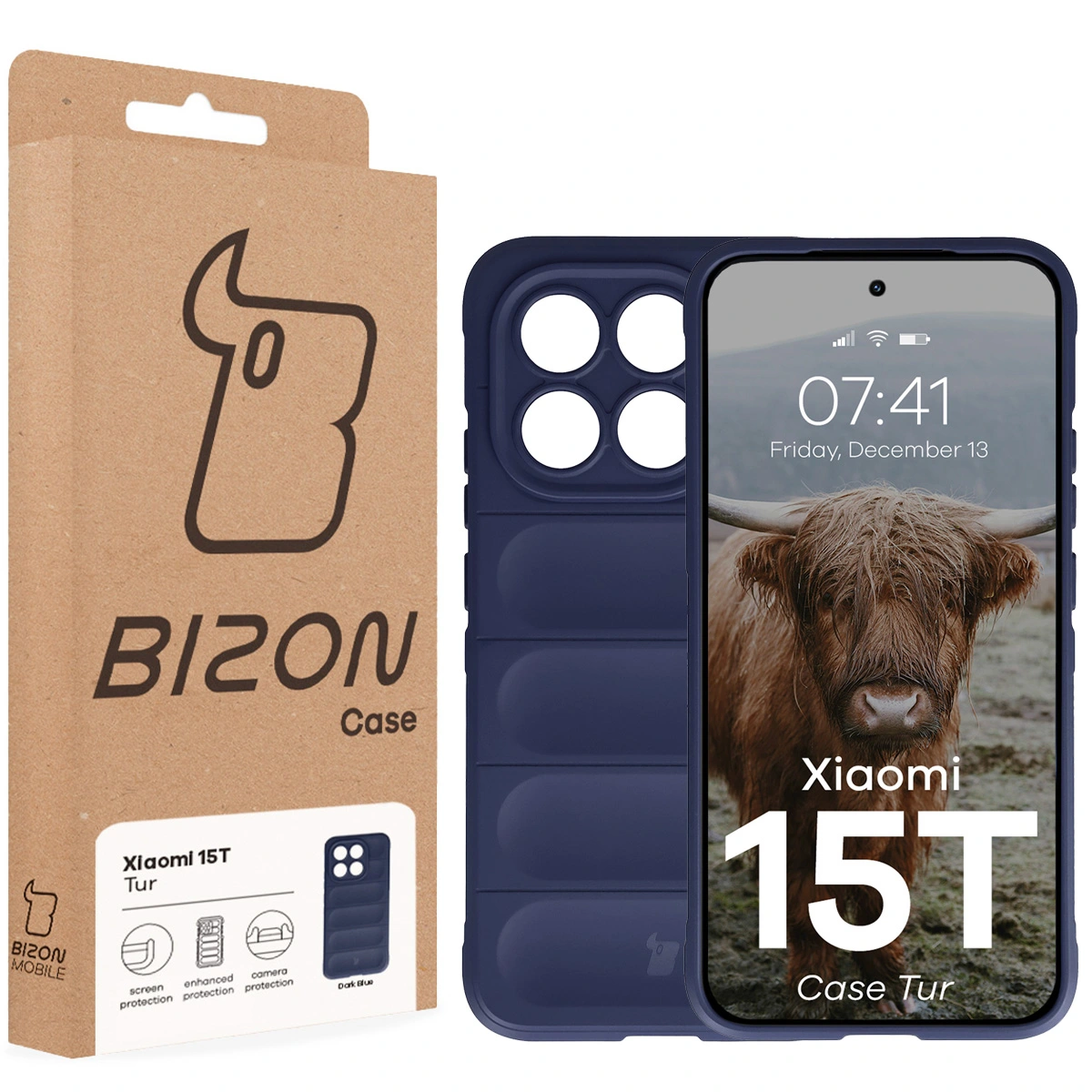 Fața cutiei Bizon Case cu eticheta dedicată pentru Xiaomi 15T