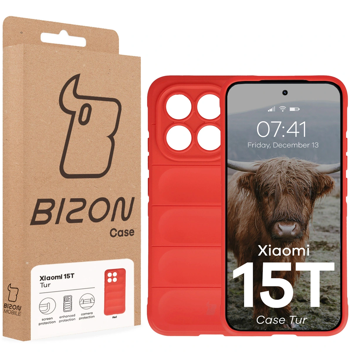 Front of the Bison Case box with a dedicated label for Xiaomi 15T
