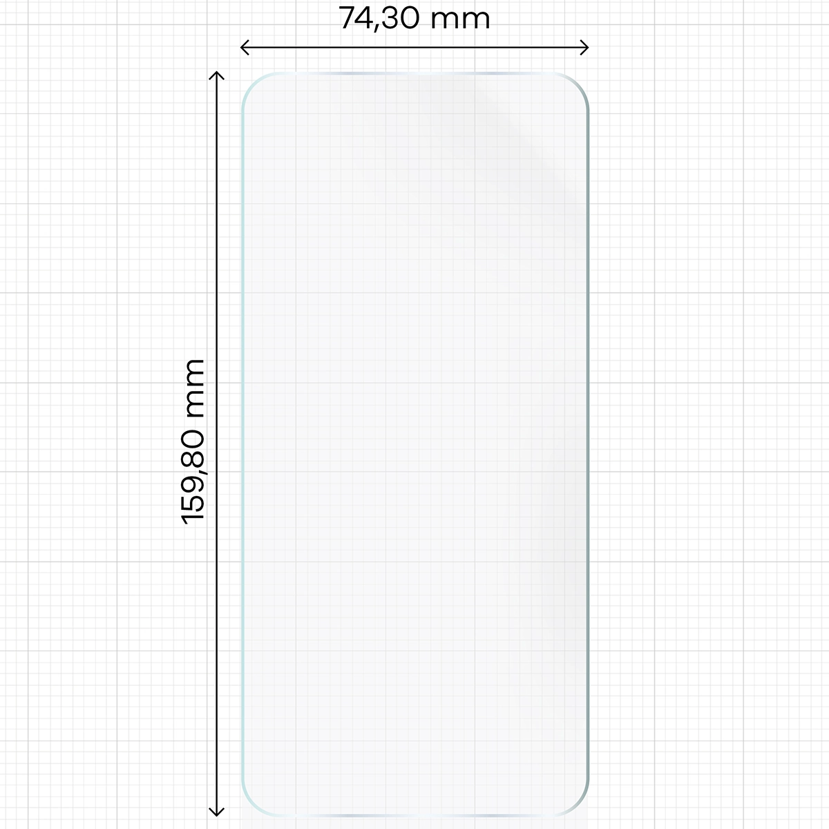 Measuring tape with dimensions of Bizon Film Hydrogel Front Duo for Xiaomi 15T / Xiaomi 15T Pro