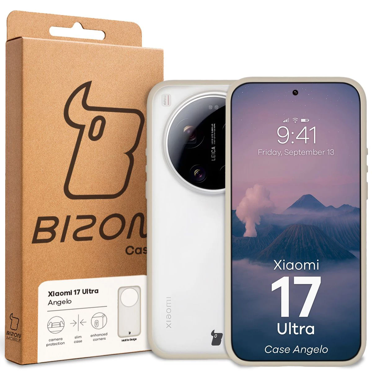 Front of the Bizon Case box with a dedicated label for Xiaomi 17 Ultra