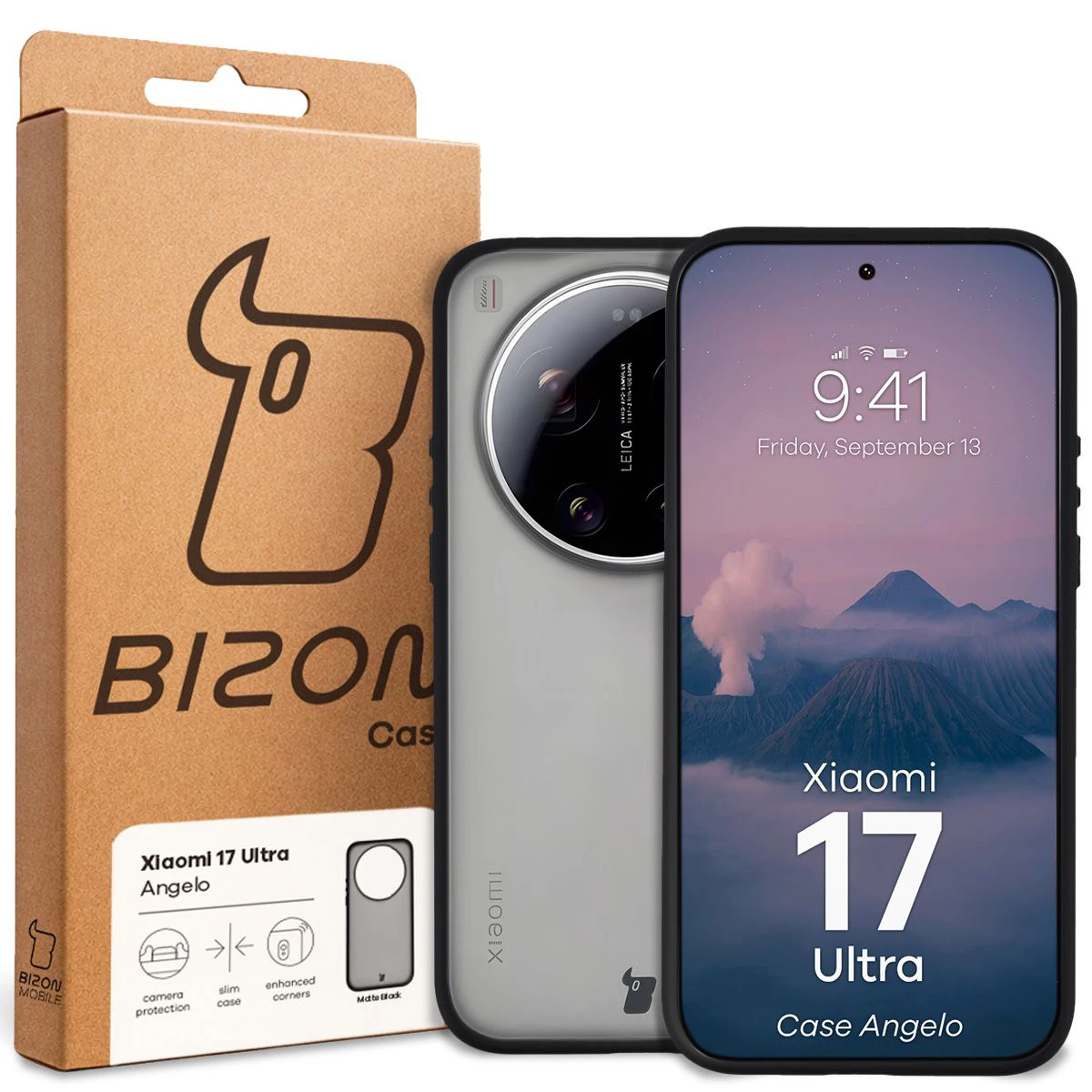 Front of the Bizon Case box with dedicated label for Xiaomi 17 Ultra