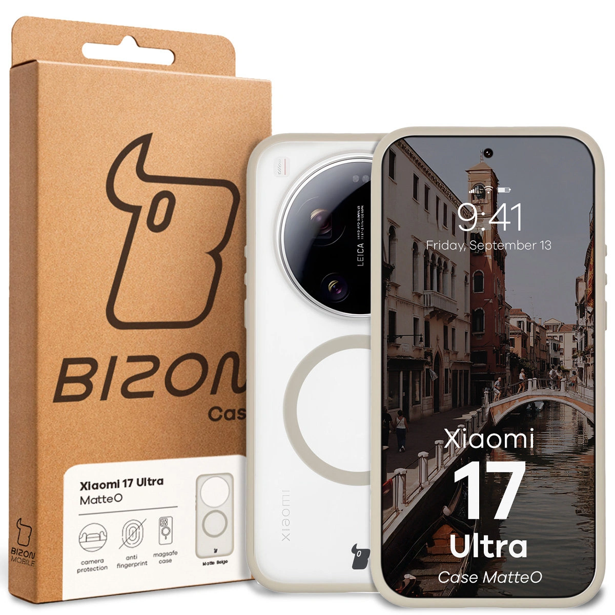 Front of the Bizon Case box with a dedicated label for Xiaomi 17 Ultra